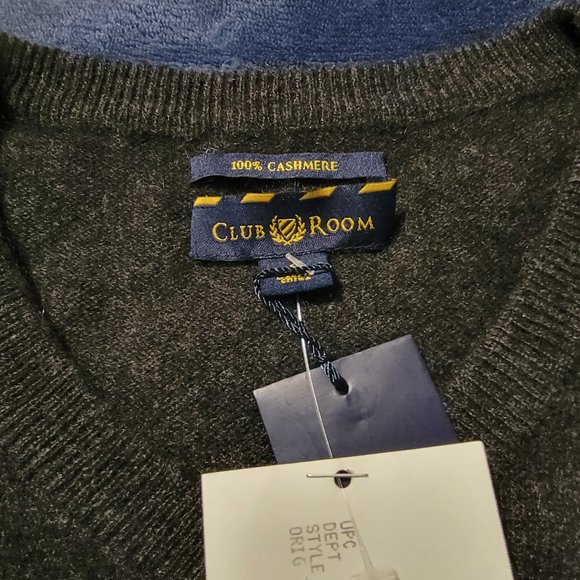 NWT Men's Club Room V-neck Cashmere sweater, Charcoal Grey, S - Picture 4 of 7